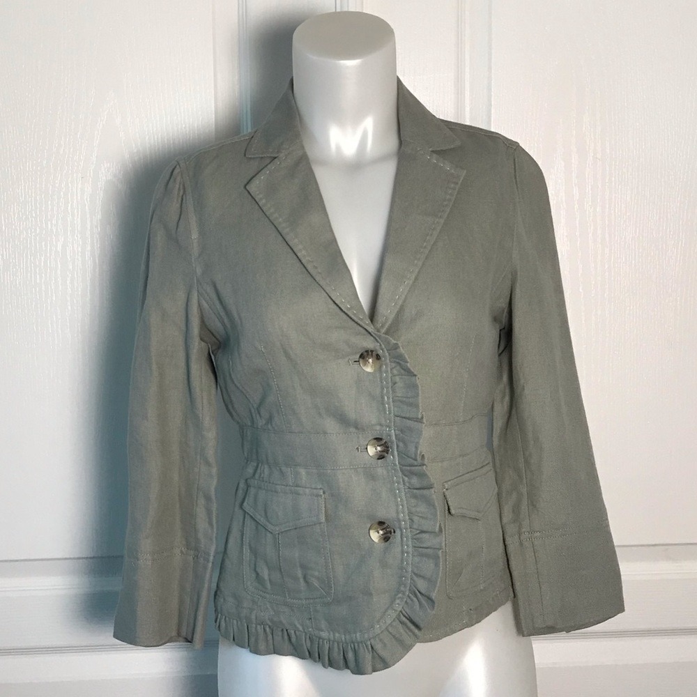 HEI HEI ANTHROPOLOGIE KHAKIE LINEN COTTON BLAZER